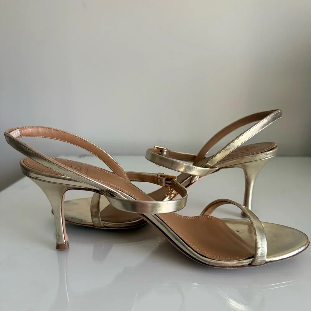 Tory Burch Penelope Slingback Sandal Mirror Metallic Gold Size 9 - Picture 10 of 13